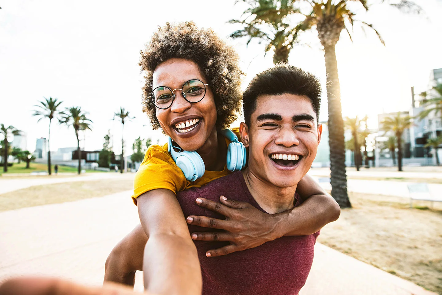 Happy people hugging